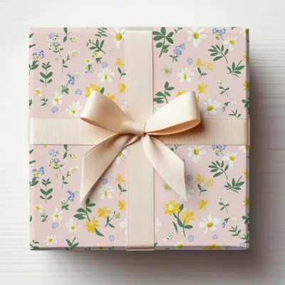 Blossom Floral Patterned Gift Box with Ribbon Decoration