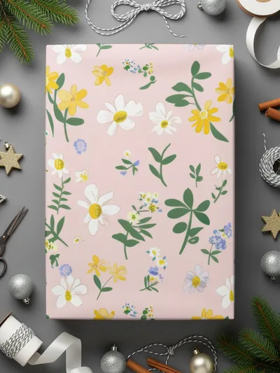 Pastel Pink Floral Wrapping Paper for Festive Occasions
