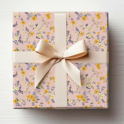 Floral Pattern Pink Wrapping Paper with Ribbon Gift Box
