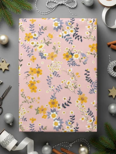 Floral Pink and Yellow Decorative Gift Wrapping Paper