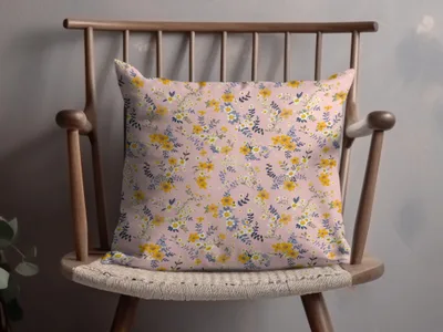 Floral Decorative Throw Pillow with Yellow Blue Flowers