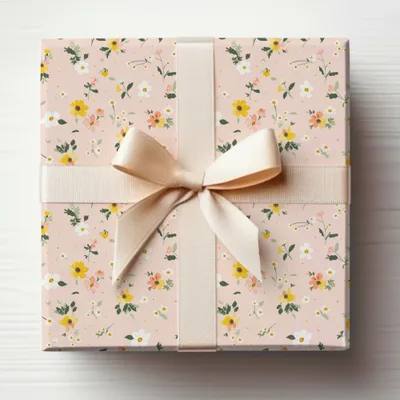 Elegant Floral Patterned Gift Box with Cream Ribbon