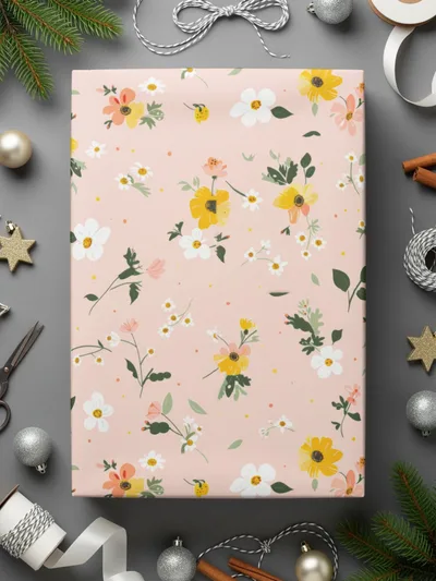 Elegant Floral Pink Gift Wrapping Paper Sheet