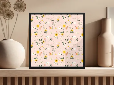 Floral Pattern Art Print with Pink Background Decor
