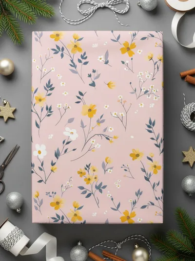 Floral Pink Yellow Wrapping Paper for Gifts