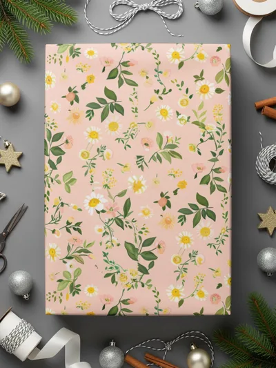 Floral Print Gift Wrapping Paper for Holiday Celebrations