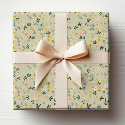 Elegant Floral Gift Box with Cream Ribbon Design