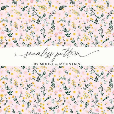 Girly Light Pink Vintage Wildflowers Digital Background Design