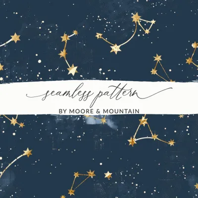 Gold Constellation Digital Paper, Navy Celestial Pattern, Stars Seamless Pattern, Galaxy Background Digital Product (133 characters)