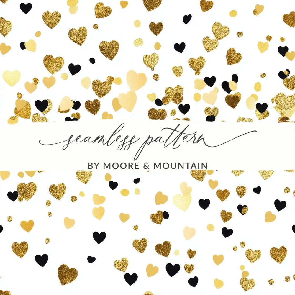Gold Heart Digital Paper, Seamless Heart Pattern, Valentine's Day Background, Scrapbook Paper, Gold and Black Heart Digital Download - Moore and Mountain