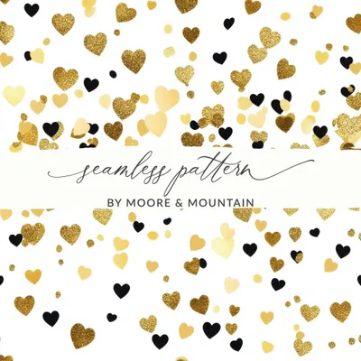 Gold Heart Digital Paper, Seamless Heart Pattern, Valentine's Day Background, Scrapbook Paper, Gold and Black Heart Digital Download