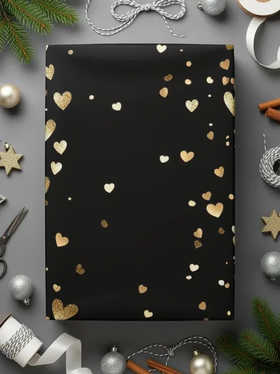 Gold Hearts Digital Paper, Seamless Valentine's Day Pattern, Black Background, Scrapbooking Paper, Fabric Design, Digital Download - Moore and Mountain