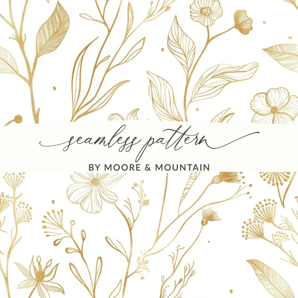 Golden Floral Seamless Pattern Digital Paper, Elegant Flowers, Gold Texture Design, 12x12 JPEG files, Printable Pattern, Digital Products - Moore and Mountain