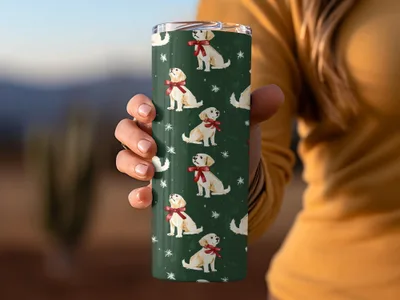 Golden Retrievers with Red Bows and Snowflakes Pattern Digital - Moore and Mountain