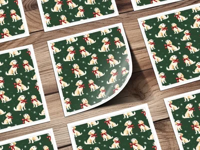 Golden Retrievers with Red Bows and Snowflakes Pattern Digital - Moore and Mountain