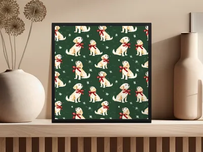 Golden Retrievers with Red Bows and Snowflakes Pattern Digital - Moore and Mountain