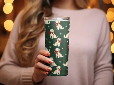 Golden Retrievers with Red Bows and Snowflakes Pattern Digital - Moore and Mountain