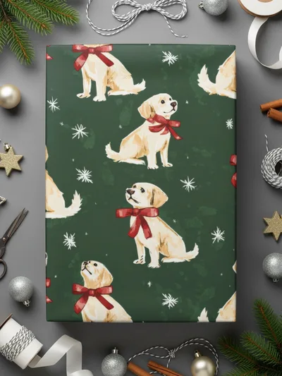 Golden Retrievers with Red Bows and Snowflakes Pattern Digital - Moore and Mountain