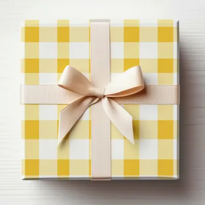 Yellow Checkered Design Gift Box with Cream Bow