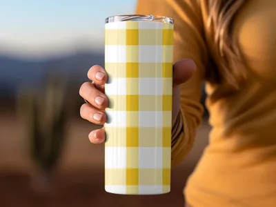 Yellow and White Gingham Pattern Insulated Tumbler Cup