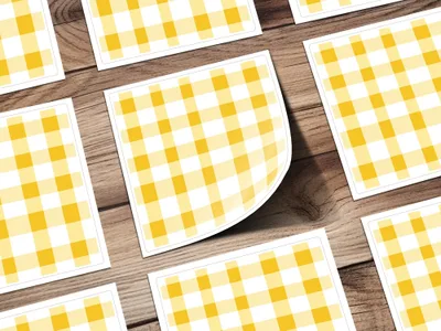 Bright Yellow Plaid Patterned Product Stickers Set