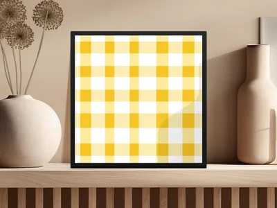 Bright Yellow Checkered Pattern Decorative Art Print