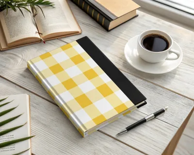 Stylish Yellow Checkered Hardcover Journal Notebook