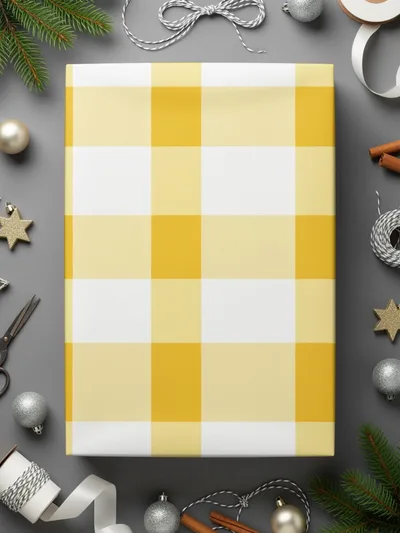 Yellow and White Checkered Gift Wrapping Paper
