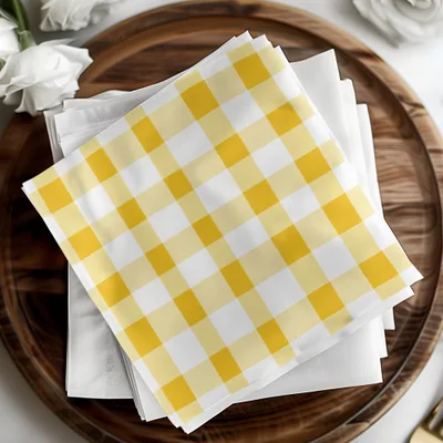 Yellow and White Checkered Design Napkin Set