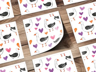 Goose and Hearts Seamless Pattern Digital, Valentines Day Digital Paper, Cute Animal Print, Printable Fabric Pattern, Digital File - Moore and Mountain