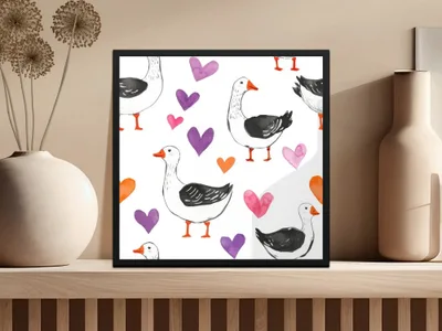 Goose and Hearts Seamless Pattern Digital, Valentines Day Digital Paper, Cute Animal Print, Printable Fabric Pattern, Digital File - Moore and Mountain