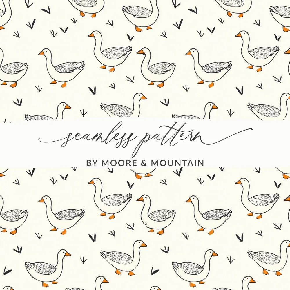 Goose Pattern Digital Paper, Seamless Duck Pattern for Fabric, Farm Animal Print, 2 JPEG Scales, Scrapbooking, Commercial Use - Moore and Mountain
