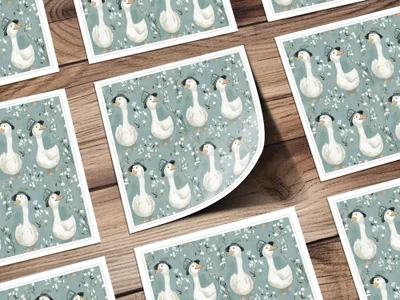 Goose Seamless Pattern Digital Download, Floral Duck Repeat, Kids Fabric Design, Nursery Decor, White Flower Pattern, JPEG Files - Moore and Mountain