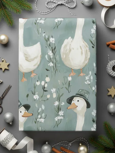 Goose Seamless Pattern Digital Download, Floral Duck Repeat, Kids Fabric Design, Nursery Decor, White Flower Pattern, JPEG Files - Moore and Mountain