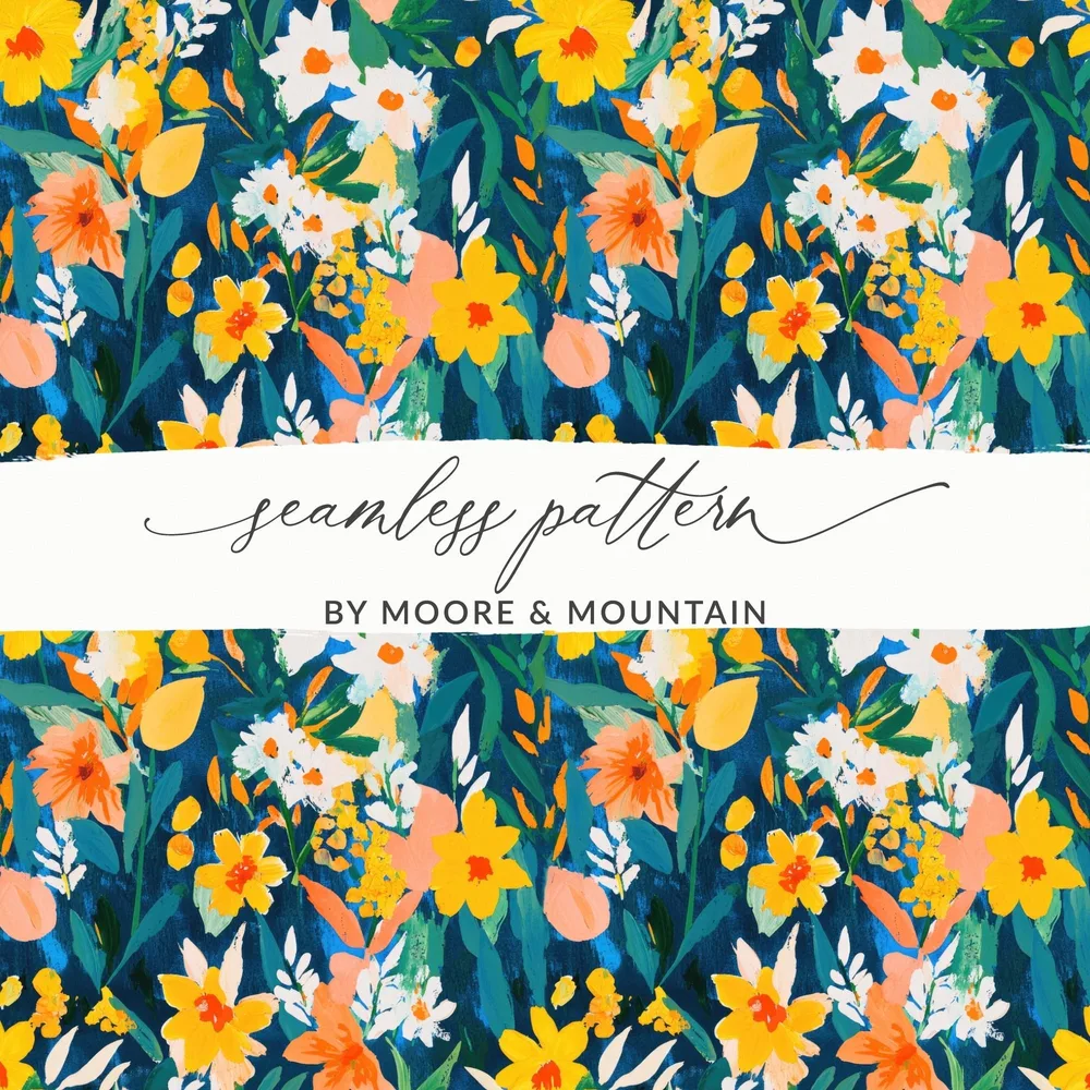 Gouache Seamless Abstract Floral on Dark Background Digital Pattern - Moore and Mountain