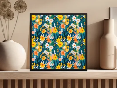 Gouache Seamless Abstract Floral on Dark Background Digital Pattern - Moore and Mountain