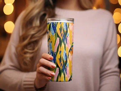 Bright Abstract Floral Design Insulated Tumbler Cup