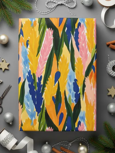 Colorful Abstract Botanical Pattern Gift Wrap Paper