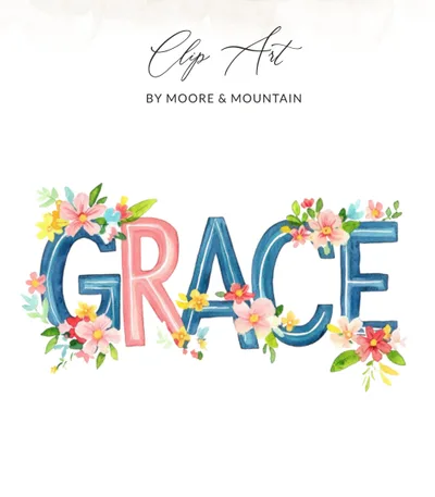 GRACE Floral Watercolor Clipart, Preppy Name Art PNG, Custom Typography SVG, Commercial Use Digital Download, Vibrant Flower Letters