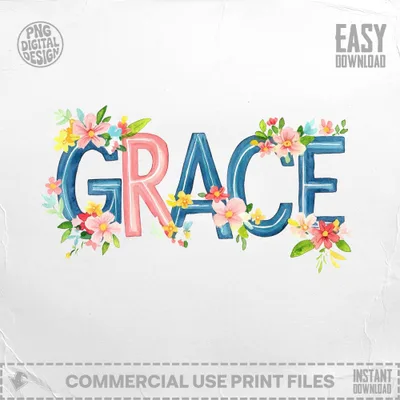 Grace text with watercolor floral accents and "Easy Download" in corner.