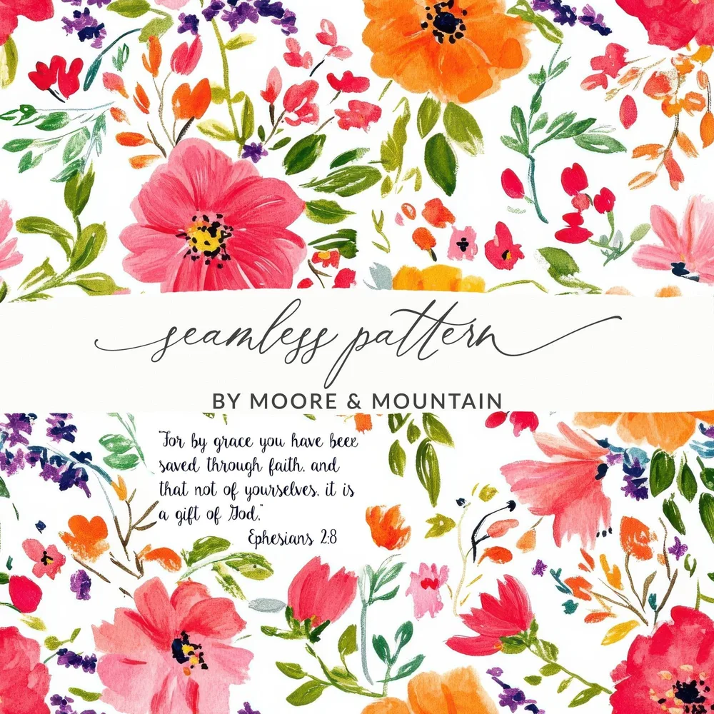 Grace Through Faith Floral Pattern Art | Inspirational Digital Download | Christian Wall Decor | Artistic Faith Design | Printable Home Decor - Moore and Mountain
