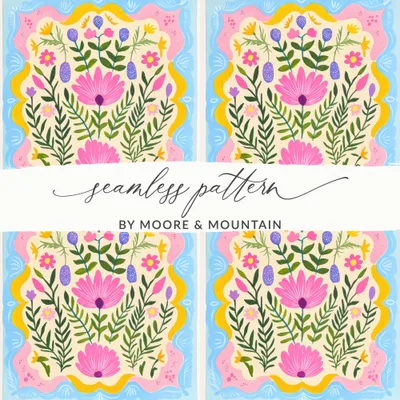 Grandmacore Seamless Floral Pattern Digital, Cottagecore Folk Art Flowers Tile Repeat, Whimsical Botanical Wallpaper, Seamless Patchwork
