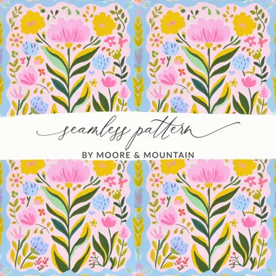 Grandmacore Seamless Folk Art Floral Tile Pattern, Whimsical Hand Painted Botanical Repeat, Pastel Cottagecore Digital Wallpaper, Patchwork