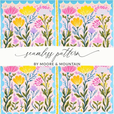 Grandmacore Seamless Pattern, Digital Whimsical Botanical Surface Design, Pastel Cottagecore Hand Painted Flower Repeat