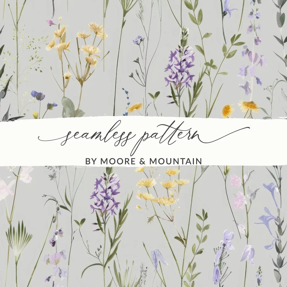Gray and Purple Boho Neutral Floral Watercolor Pattern - Moore and Mountain