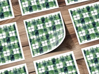 Green and Blue Plaid Watercolor Pattern Sticker Sheet