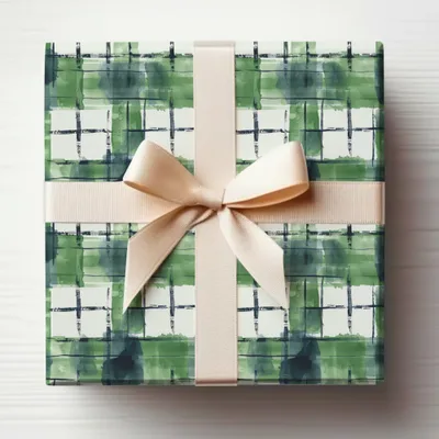 Elegant Green Plaid Wrapped Gift Box