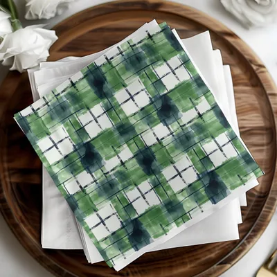 Green and White Checkered Pattern Napkin Product