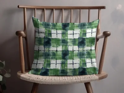 Green and White Geometric Pattern Decorative Pillow
