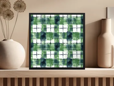 Abstract Green and Blue Plaid Wall Art Print